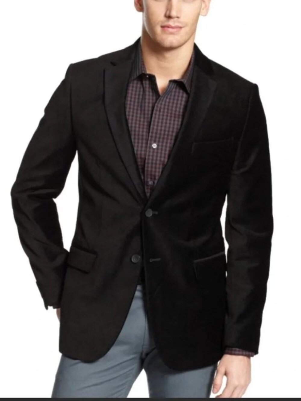 NWOT Calvin Klein Black Velvet Suit Blazer Sport coat Mens XLT (48L)